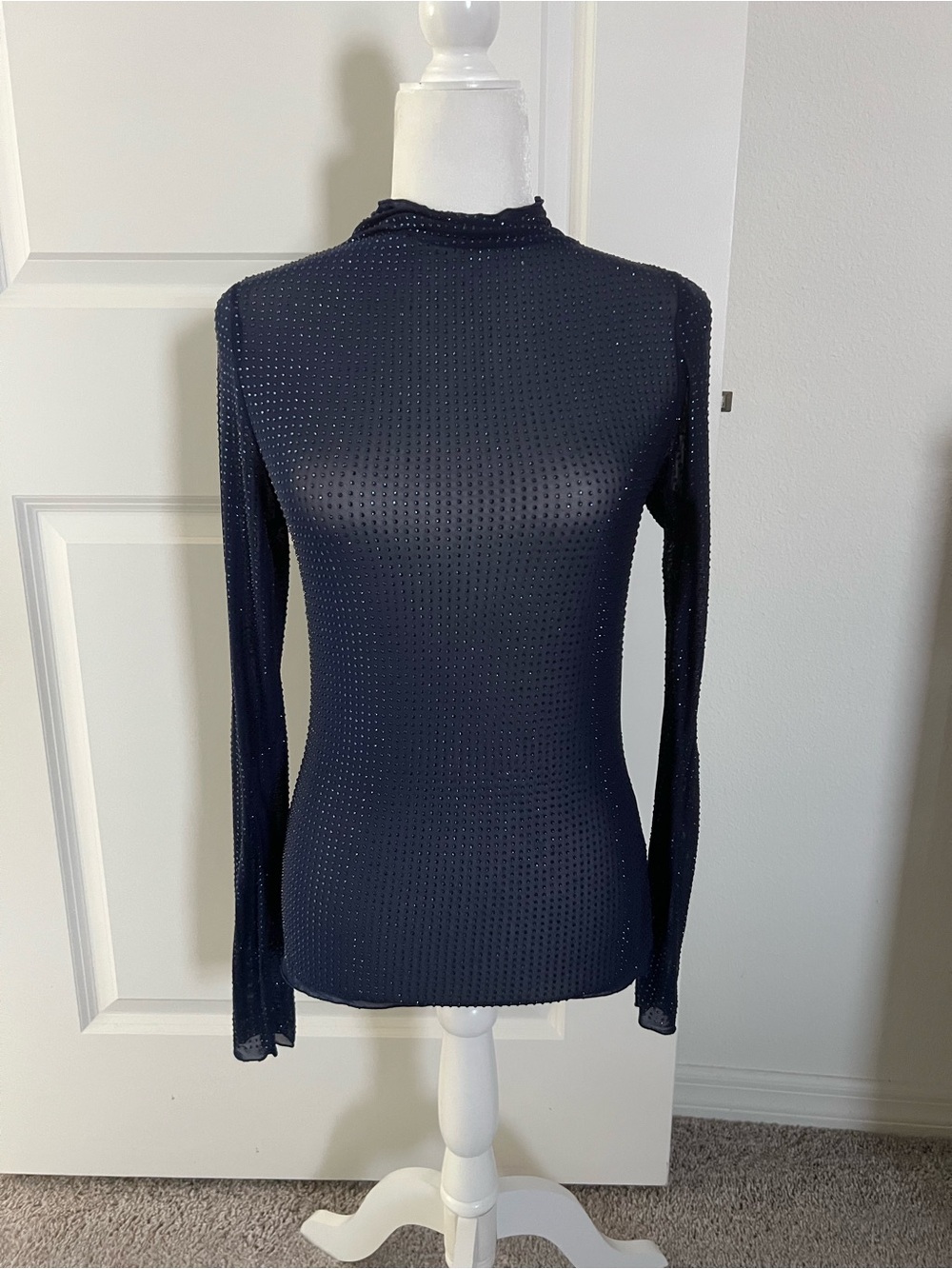 EUC Free People Dance All Night Navy Sheer Rhinestone Top Small